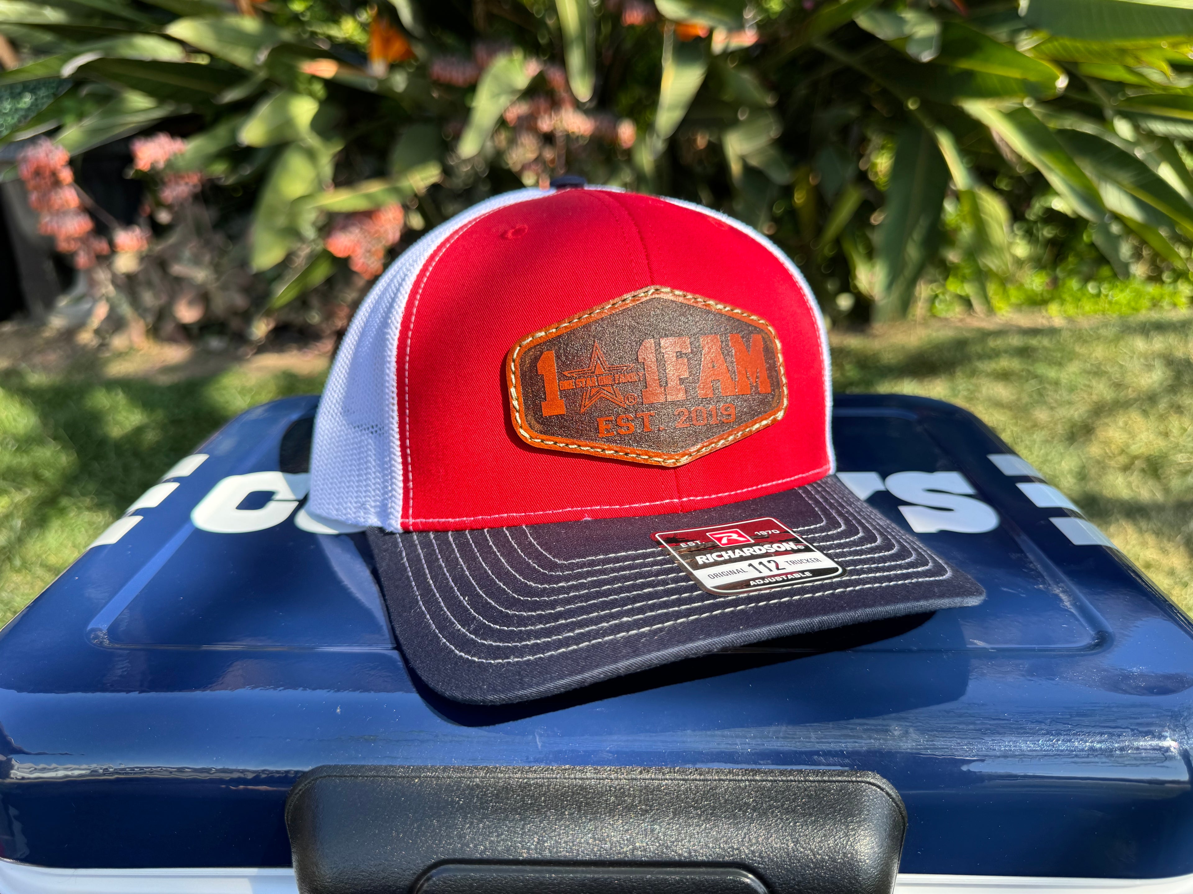 Leather patch snapback hat