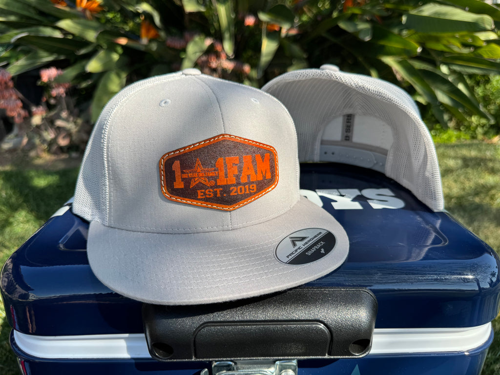 Leather patch snapback hat